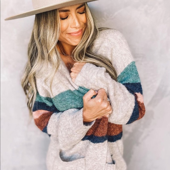 Vici Sweaters - Vici Striped Cardigan